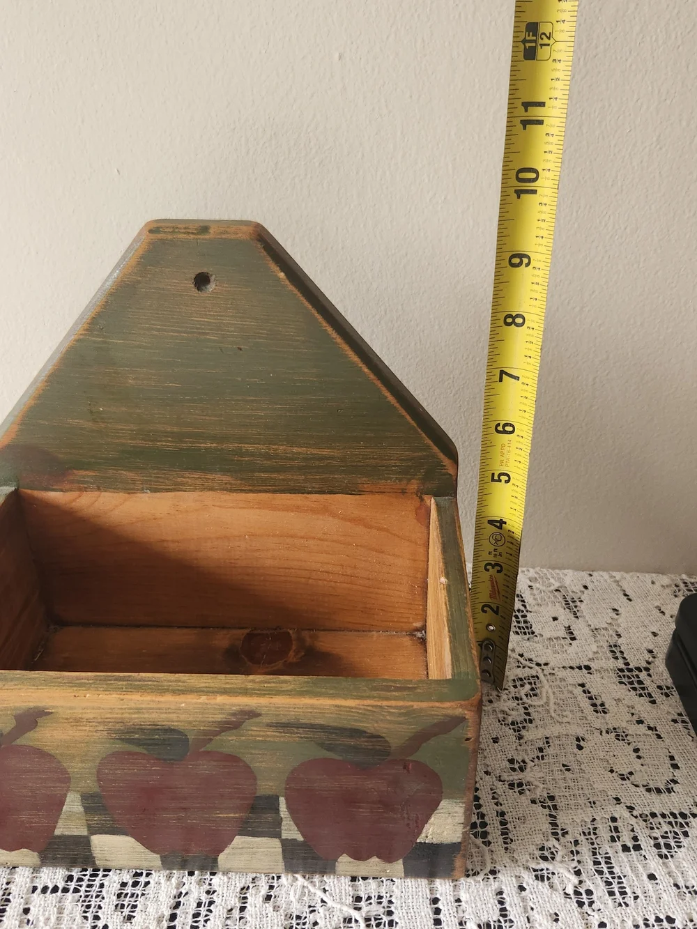 Farmhouse Hand-Painted Rustic Apple Wall Shelf Box - Green and Red